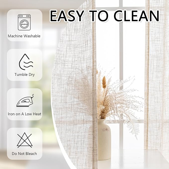 MYSKY HOME Linen French Door Curtains for Door Window 72 Inch Length 2 Panels Semi Sheer Light Filtering Curtain for Bedroom Window Glass Rod Pocket for Kitchen Dining Room, Linen, 26" Wide