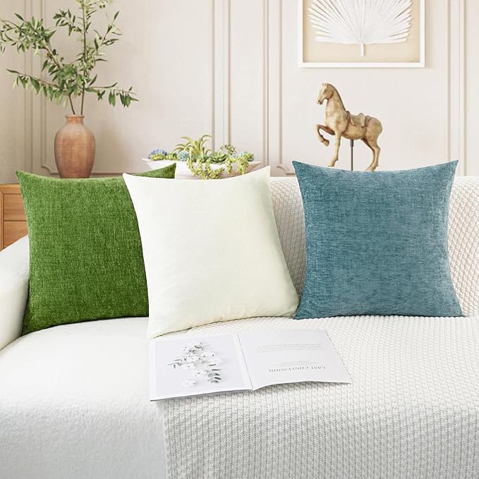 CaliTime Throw Pillow Covers Decorative 16 X 26 Inches Pack of 2 Cozy Chenille Cushion Cases for Couch Sofa Bed Living Room Home Cream