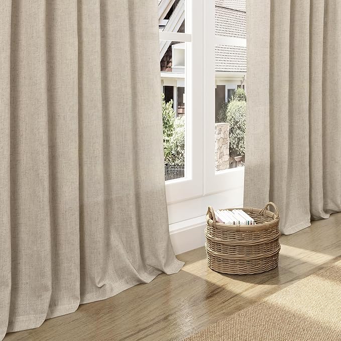 Taupe Burlywood Linen Curtains for Living Room 105 Inches Long Light Filtering Semi Sheer Curtain Back Tab Rustic Luxury Neutral Modern Farmhouse Decor Drapes for Bedroom Dinner Room 52x105, 2 Panels