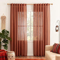 MYSKY HOME Curtains for Living Room 84 Inches Long Light Filtering Semi Sheer Curtains Bedroom Window Drapes Privacy Back Tab Farmhouse Rustic Boho Modern Country, Terracotta, 50" x 84", 2 Panels