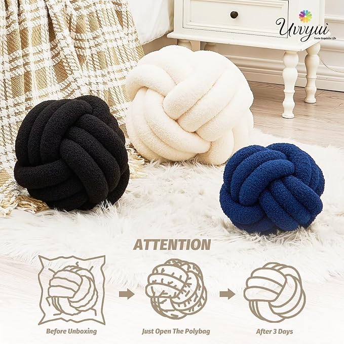Uvvyui Knot Pillow Ball, Soft Home Decorative Round Throw Pillow, Handmade Knotted Plush Pillow, Round Boucle Pillow Cushion (8.6 Inches Sage Green)
