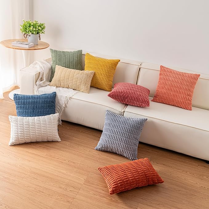 Pack of 2 Corduroy Decorative Throw Pillow Covers 20x20 InchSoft Boho Striped Pillow Covers Modern Farmhouse Home Decor for Sofa Living Room Couch Bed（Sage Green）