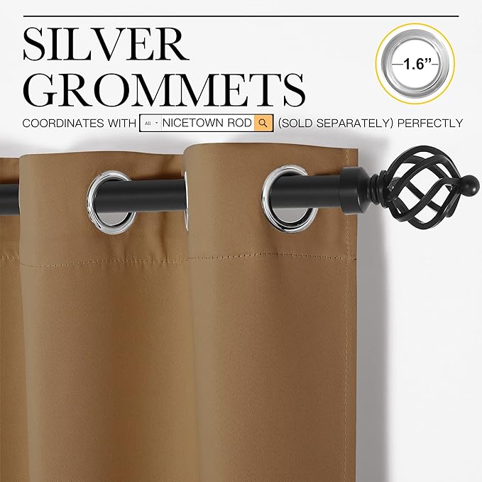 NICETOWN Sleek Blackout Curtains 54 inches Length for Small Windows, Noise Reducing and Block Draft Panels for Door Doorway Laundry Office Luxury Decor Theme (2 Panels, Gold Brown, W34 x L54 -Inch)