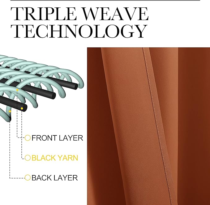 NICETOWN Bedroom Blackout Curtains 68 inches Long, Privacy and Thermal Insulated Blackout Drapes for Windows (Burnt Orange, 1 Pair, 42 x 68 inches)