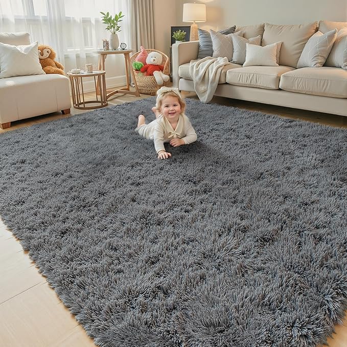 Area Rugs 10x14 Living Room, Shaggy Carpet Soft Plush Furry Bedside Rug Large Area Rugs for Bedroom Kids Girls Boys Home Decor Anti Slip(10 x 14, Dark Grey)