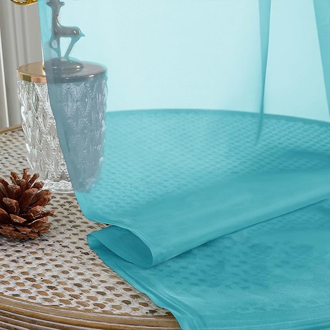 OVZME Turquoise Sheer Curtains 63 Inches Long 2 Panels Set, Light Filtering Sheer Curtains for Living Room Bedroom 59 Inch Extra Wide, Modern Voile Filmy Rod Pocket Window Drapes, 59Wx63L Inches