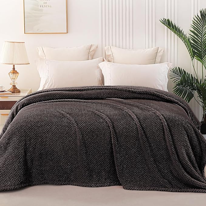 Whale Flotilla Twin Size Fuzzy Fleece Blanket, Fluffy Warm Soft Jacquard Bed Blankets for All Season, Lightweight and Cozy, 60x80 Inch, Coffee