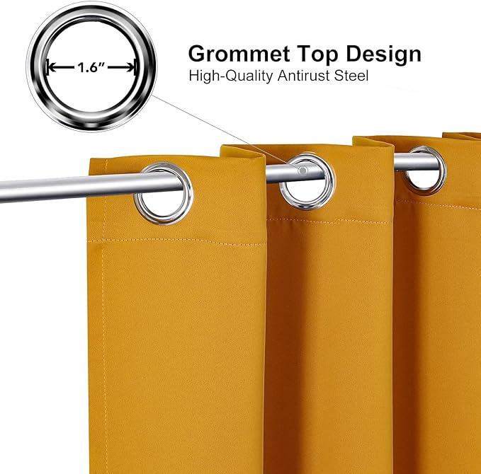 ChrisDowa Grommet Room Darkening Curtains for Bedroom and Living Room - 2 Panels Set Thermal Insulated Blackout Curtains (Mustard Yellow, 52W x 72L)