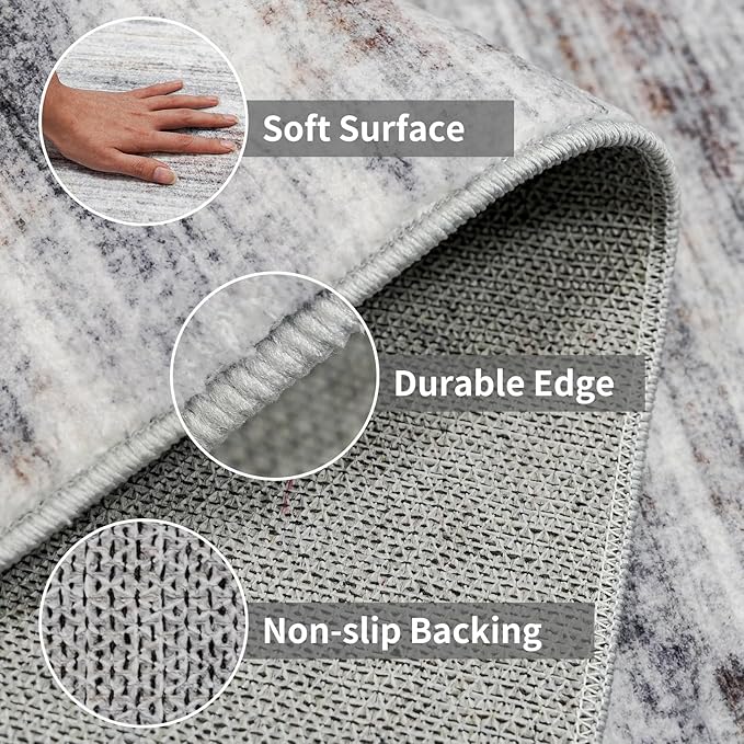 3x10 Washable Runner Rug for Family: Easy-to-Clean Runners for Hallway Entryway Bedroom - Stain and Water Resistant Rugs with Non-Slip Backing - Soft Low-Pile Carpet 10ft Beige Grey