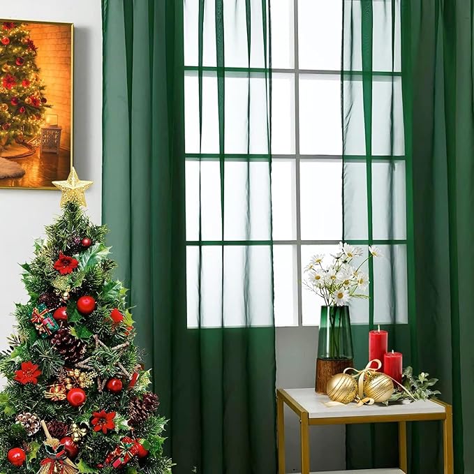 SpaceDresser Sheer Voile Window Treatment Rod Pocket Curtain Panels for Kitchen Bedroom Living Room Drapes Sunlight Filtering Privacy Semi Home Decor Assorted Colors Sizes (Foliage Green, 52 W x 84 L)