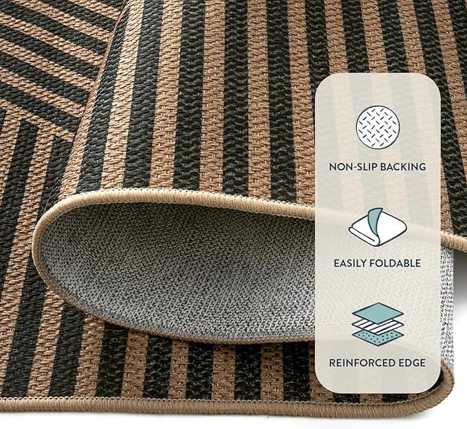 Lahome Enfys Modern Geometric Outdoor Easy Jute Rug, 5x7 Patio Living Room Rug Large Black Carpet for Bedroom, Farmhouse Washable Indoor Outdoor Carpet for Dining Room Backyard Deck