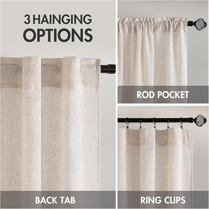 MIULEE Natural White Linen Curtains 84 Inch Length 2 Panels for Bedroom Living Room Back Tab Soft Thick Linen Textured Window Drapes Semi Sheer Light Filtering Privacy Farmhouse Curtains 42 Inch Wide
