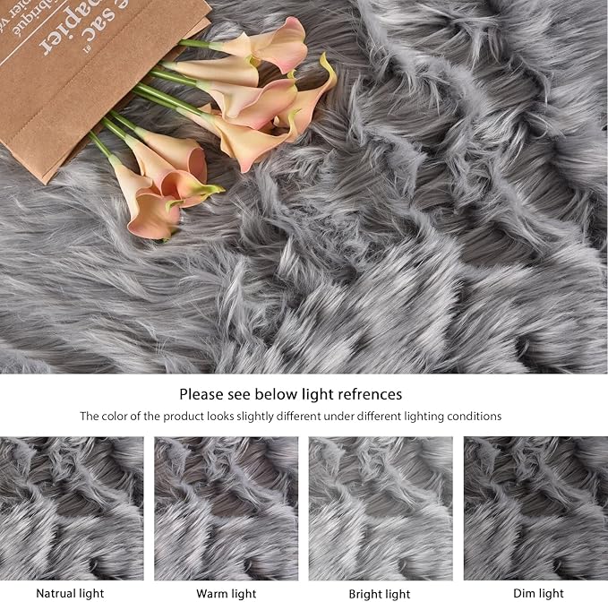 ORINOVA Silver Grey Faux Sheepskin Washable Shaggy Fur Area Rugs for Living Room Bedroom 2x6 Fluffy Nursery Rug Runner Teen Room Décor