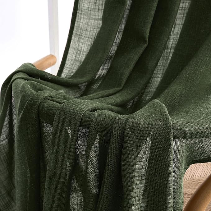 MIULEE Olive Green Linen Curtains 84 Inch Length 2 Panels for Bedroom Living Room, Soft Thick Linen Textured Natural Window Drapes Semi Sheer Light Filtering Back Tab Rod Pocket Burlap Look Decor