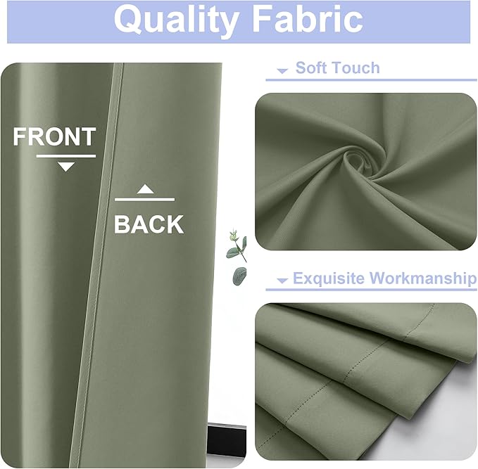 Simplebrand Ava Sage Green Short 36 Inches Blackout Curtain 2 Panels Set, Half Window Rod Pocket Privacy Curtain Tiers for Kitchen, Curtains Blackout for Bathroom Shades, W40 x L36 Inch, Sage Green