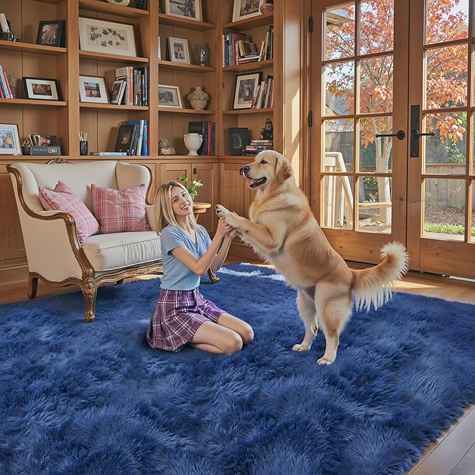 Area Rugs 9x12 Living Room, Shaggy Carpet Soft Plush Furry Bedside Rug Large Area Rugs for Bedroom Kids Girls Boys Home Decor Anti Slip(9 x 12, Royal Blue)