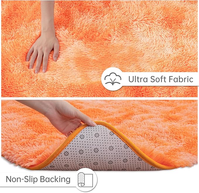 Goideal Fluffy Rug for Bedroom Living Room, 5x7 Orange Area Rugs, Faux Fur Shag Modern Carpet Ultra Soft Girls Boys Room Home Decor, Tie-Dyed