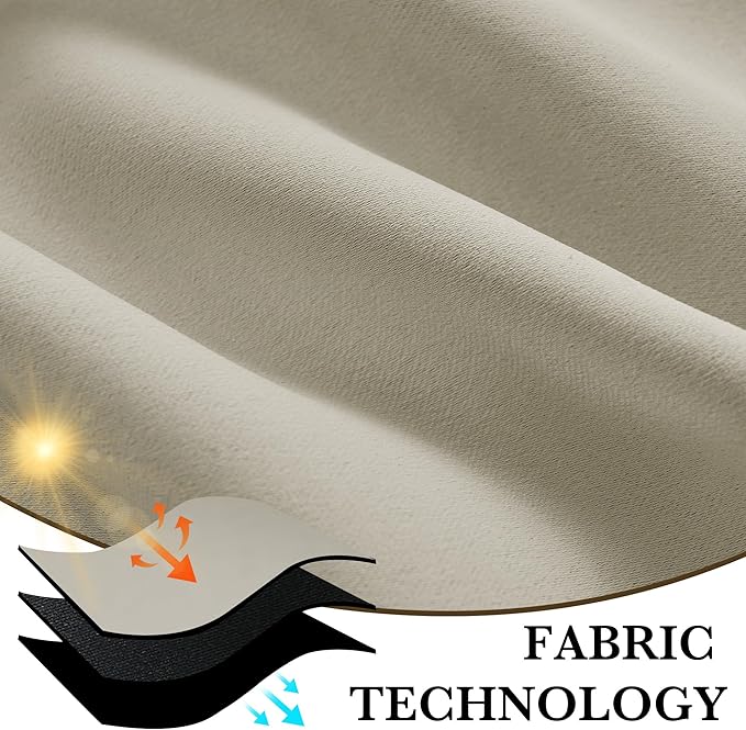 RYB HOME Bedroom Blackout Curtains 72 inches Long, 100% Blackout Thermal Insulated Noise Reducing Curtains for Living Room Nursury, 62 inches Wide by 72 inches Long, Natural