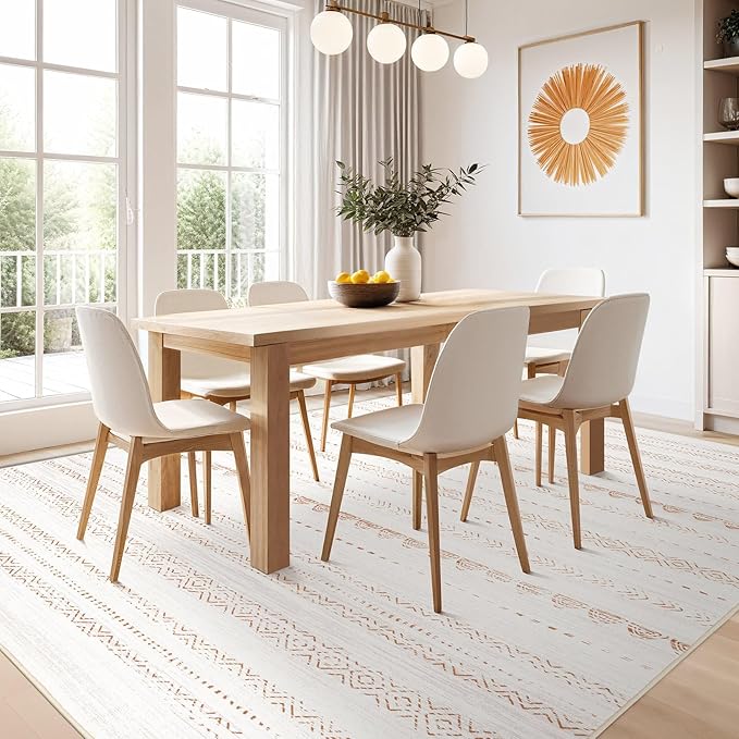 Nakagishi Area Rug Living Room Rugs: 9x13 Large Soft Machine Washable Boho Moroccan FarmNeutral Stain Resistant Indoor Floor Carpet for Bedroom Under Dining Table Home Office Decor-Beige Brown