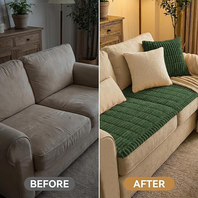 Smiry Couch Cover for Dogs Washable, Non Slip Fuzzy Pet Couch Covers for 3 Cushion Sofa Pet Friendly, Thick Soft Sofa Slipcovers Cushion Protector (Dark Green, 27.6" x 70.9")