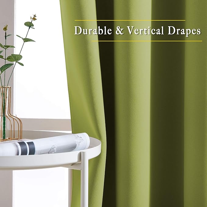 NICETOWN Fresh Green Blackout Curtains for Living Room, Grommet Thermal Insulated Window Drapes Room Divider Blinds Sound Reducing for Living Room, W46 x L102, 2 Pieces