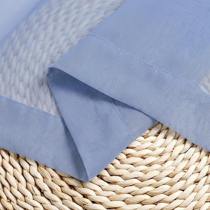 Chyhomenyc Sheer Curtains 30 inch Length 2 Panels - Light Filtering Voile Rod Pocket Short Window Curtians for Bathroom Living Room Farmhouse Small Windows, 42Wx30L inches, Denim Blue