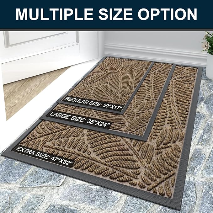 Colorxy Waterproof Doormat, Sturdy Natural Rubber Front Indoor Mat, Non Slip Low Profile Indoor Outdoor Door Mats, Stain and Fade Resistant Floor Mat, Easy Clean Patio Entrance Mat, 71''x23'', Brown