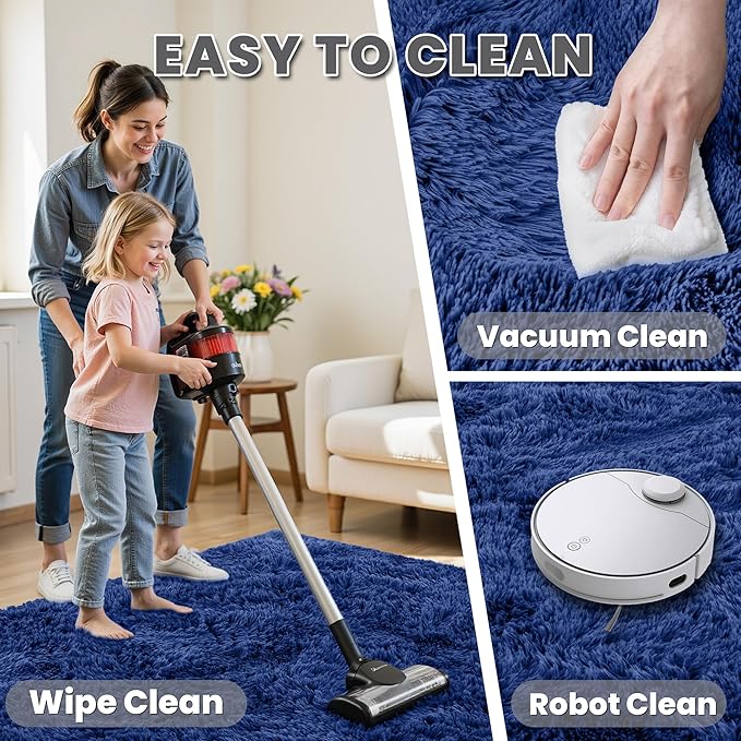 6x9 Area Rugs for Living Room Rug: Soft Fluffy Shag Navy Blue Rugs for Bedroom, Non-Slip Large Fuzzy Plush Rug Indoor Floor Carpet for Nursery Kids Boys Girls Room, Dorms, Playroom, Modern Home Decor