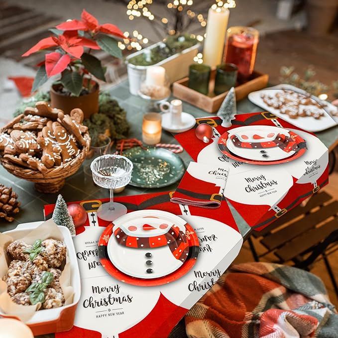 180Pcs Christmas Party Supplies Paper Plates and Napkins Serve 60 Disposable Tableware Set for Birthday Party Decorations Game Day Family School Holiday Sports Events