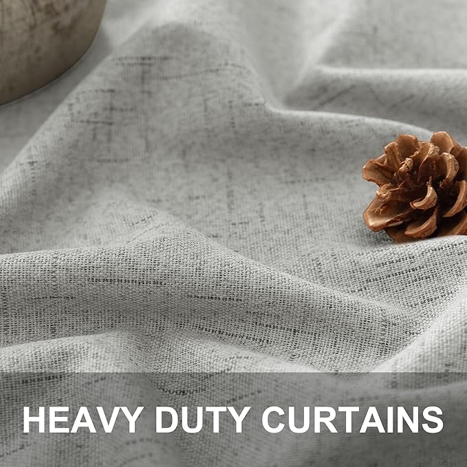 Pitalk 63 Inch Length Curtains for Living Room Black Out 2 Panel Faux Linen Rustic Country Farmhouse Style Room Darkening Light Gray Blackout Curtains for Bedroom Dove Grey 52 x 63 Inches Long