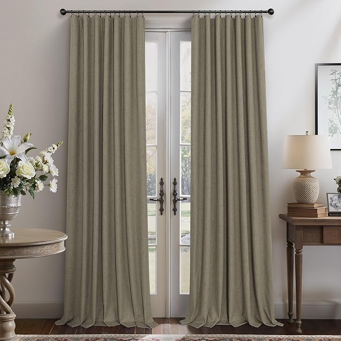 Pitalk 108 Inch Curtains 2 Panel Set Burg Modern Earthy Earth Tone Decorative Dark Out Taupe Curtain for Bedroom Heat Cold Blocking Window Coverings 9ft High Ceiling Drapes for Living Room Back Tab