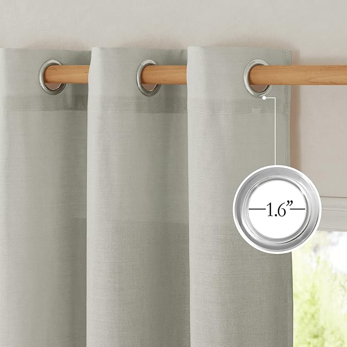 NICETOWN Linen Gray Curtains for Windows, Grommet Top Thick Flax Semi Sheer Eclectic Drapes Privacy Assured with Light Filtering for Kids Room/Living Room, W55 x L84, 2 Pieces
