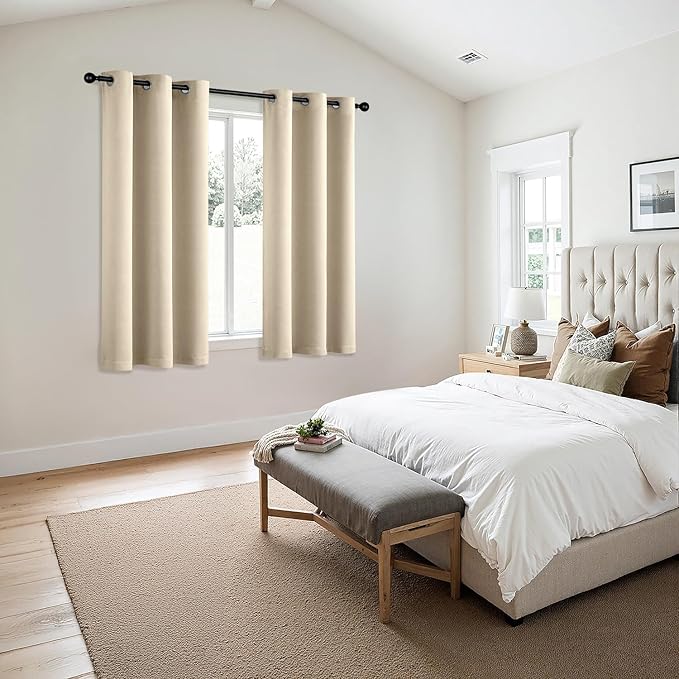 MIULEE Cream Beige Blackout Curtains - Thermal Insulated Bedroom Curtains Room Darkening Drapes for Living Room Kitchen Grommet Top Light Blocking Window Treatment, 40 x 45 Inches Long, 2 Panels