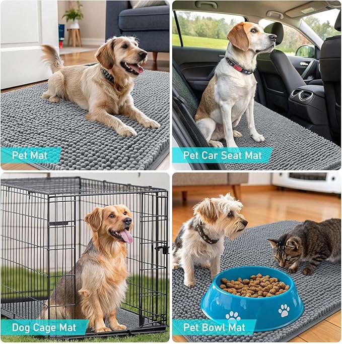 OLANLY Dog Door Mat for Muddy Paws 45x27, Absorbs Moisture and Dirt, Absorbent Non-Slip Washable Doormat, Quick Dry Chenille Mud Mat for Dogs, Entry Indoor Entryway Carpet for Inside Floor, Grey