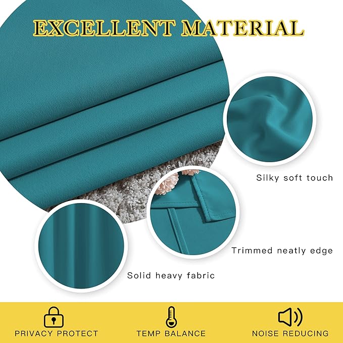 NICETOWN Room Darkening Curtains & Drapes - Window Treatment Thermal Insulated Solid Grommet Light Block Panels for Bedroom/Living Room, Peacock Teal, Set of 2, W52 x L72