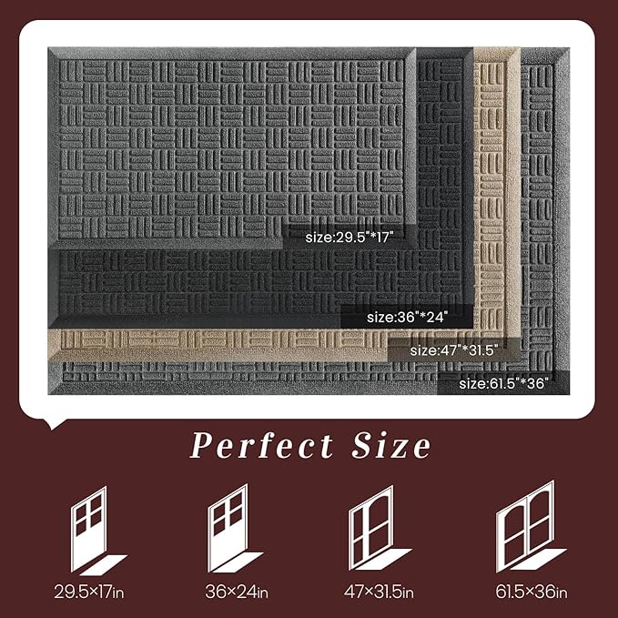 Mibao Front Door Mat Indoor Outdoor Entrance, Dirt Trapping Waterproof All-Season, All-Weather Doormat, Non-Slip Durable Natural Rubber Low Profile Easy Clean Patio Entrance Mat, 61.5" x 36", Beige