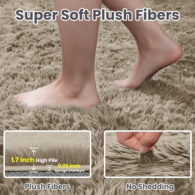 5x8 Area Rugs for Living Room: Soft Fluffy Shag Gray Camel Rugs for Bedroom, Non Slip Large Fuzzy Plush Rug Indoor Floor Carpet for Nursery Kids Boys Girls Room, Dorms, Playroom, Modern Home Decor