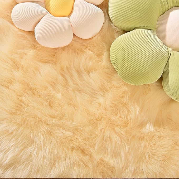 Latepis Rug for Living Room 6x8 Yellow Faux Fur Fluffy Rug Sheepskin Furry Rugs for Bedroom Shaggy Plush Rugs Home Décor, Rectangle