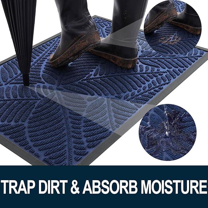 Colorxy Waterproof Doormat, Sturdy Natural Rubber Front Indoor Mat, Non Slip Low Profile Indoor Outdoor Door Mats, Stain and Fade Resistant Floor Mat, Easy Clean Patio Entrance Mat, 47''x24'', Navy