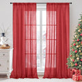 BGment Red Linen Curtains 90 Inch Length for Living Room, Long Semi Sheer Window Drapes Textured for Farmhouse Bedroom Dining with Rod Pocket Lightweight, 2 Panels Set, Each 52 Inch Wide