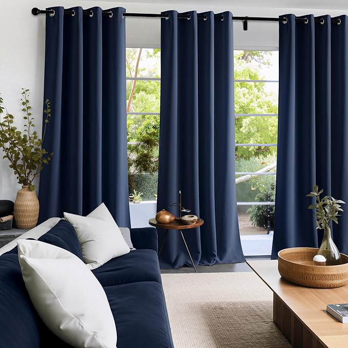 NICETOWN Room Darkening Draperies Curtains Panels, 2 Panels Navy Blue W52 x L90