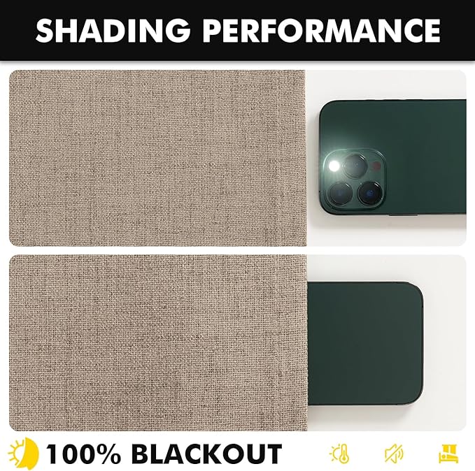 MIULEE 100% Blackout Linen Curtains for Bedroom, Brown Solid Luxury Decor Thermal Insulation Room Darkening Drapes for Living Room Nursery Back Tab Rod Pocket 42 x 72 Inches, 2 Panels