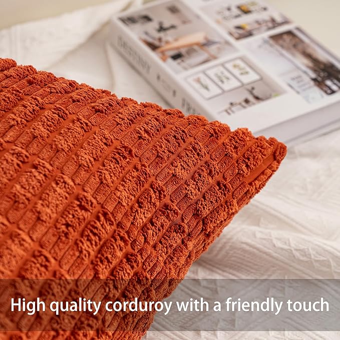 Pack of 2 Corduroy Decorative Throw Pillow Covers 16x16 Inch Soft Striped Pillow Covers Modern Farmhouse Home Decor for Sofa Living Room Couch Bed（Wine Red）