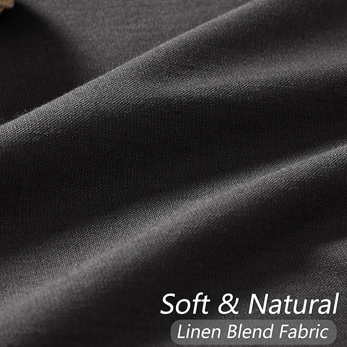 Guken Black 100% Blackout Curtains 96 Inch Length 2 Panels Set for Living Room Bedroom Back Tab Thermal Insulated Black Out Linen Drapes Room Darkening Window Curtains 96 Inches Long