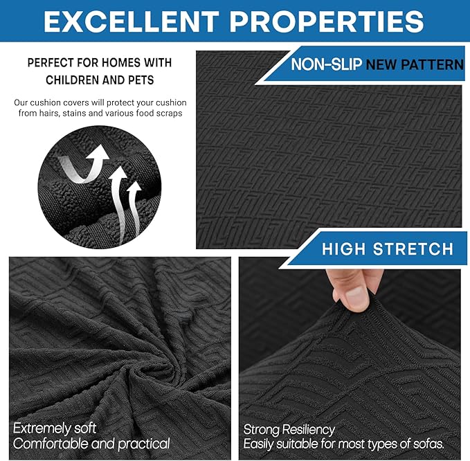 XINEAGE 2026 New 4 Pieces Couch Covers for 3 Cushion Couch Super Stretch Thick Soft Sofa Cover Anti Slip Sofa Slipcover Dogs Cats Furniture Protector (Black, 71"-91")