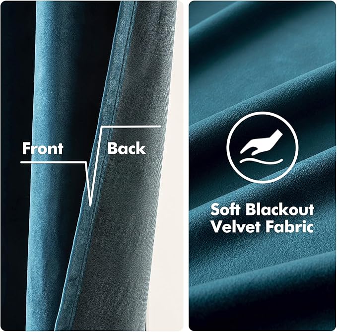 MIULEE Blue Velvet Curtains 84 Inches Length Blackout Curtains Thermal Insulated Soundproof Room Darkening Grommet Curtains/Drapes for Living Room Bedroom 52 x 84 Inch 2 Pcs Peacock Blue