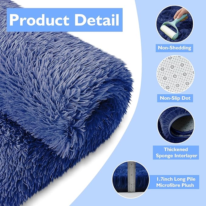 6x9 Fluffy Area Rug for Living Room,Shag Area Rugs for Bedroom,Blue Soft Fuzzy Rug Non-Shedding Indoor Plush Carpet for Kids Bedroom Nursery Dorm Home Decor