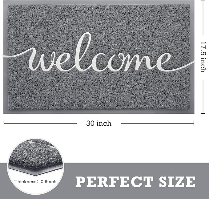 CozyBounty Grey Door Mat Welcome Mats Outdoor Indoor Non-Slip Doormat for Entryway Low-Profile Floor Mat for Yard, Garage, High Traffic Areas (30"x17.5", Grey)
