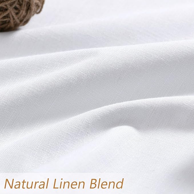 Guken White 100% Blackout Linen Curtains 52 Inch Wide by 130 Inch for Living Room Bedroom Back Tab/Rod Pocket Thermal Insulated Black Out Linen 2 Drapes Room Darkening Window Curtains,52x130