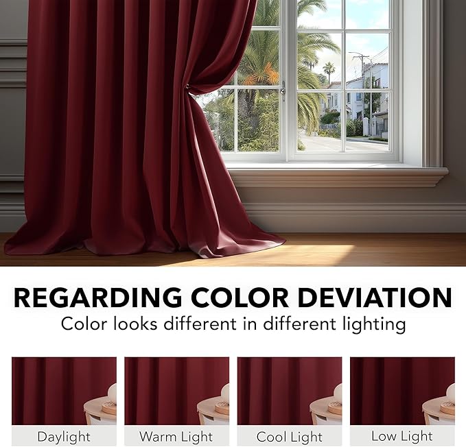 Deconovo Blackout Curtains, Thermal Insulated, W70 x L108 2 Panels, Back Tab, Machine Washable, Room-Darkening Drapes for Bedroom/Living Room Burgundy Red